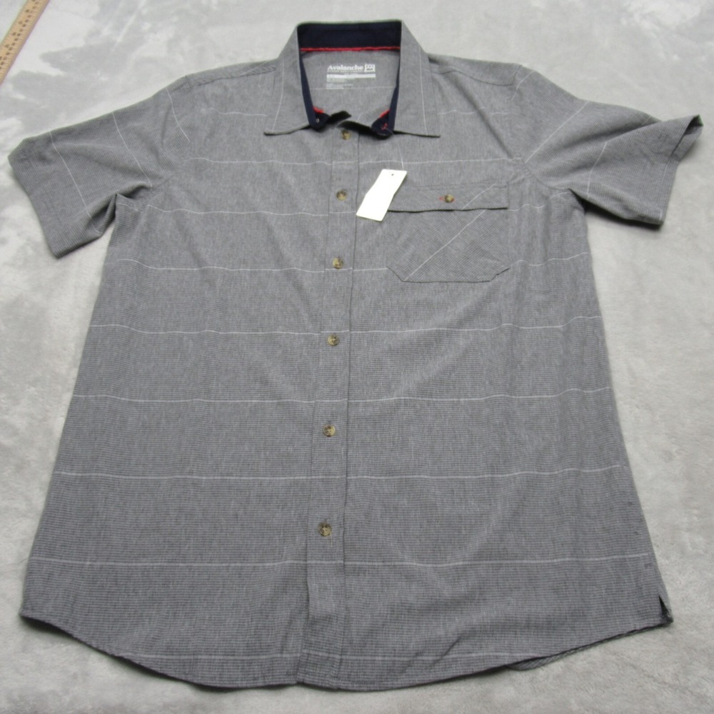 Avalanche Shirt Men Medium Gray Striped Short Sleeve Pocket Buton Up Outdoor NEW